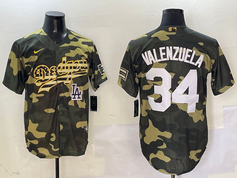 Men Los Angeles Dodgers #34 Valenzuela Camo Joint Name 2025 Nike MLB Jersey style 12